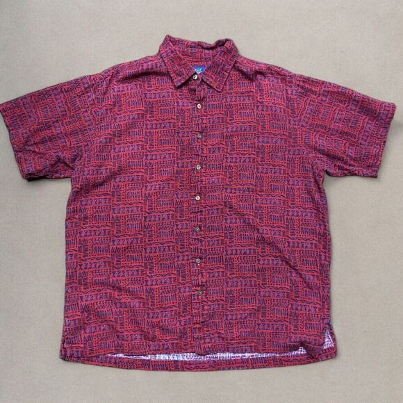 Old College Inn Vintage AOP Tribal Print Red Navy Button Front Casual Shirt XL - Picture 1 of 9